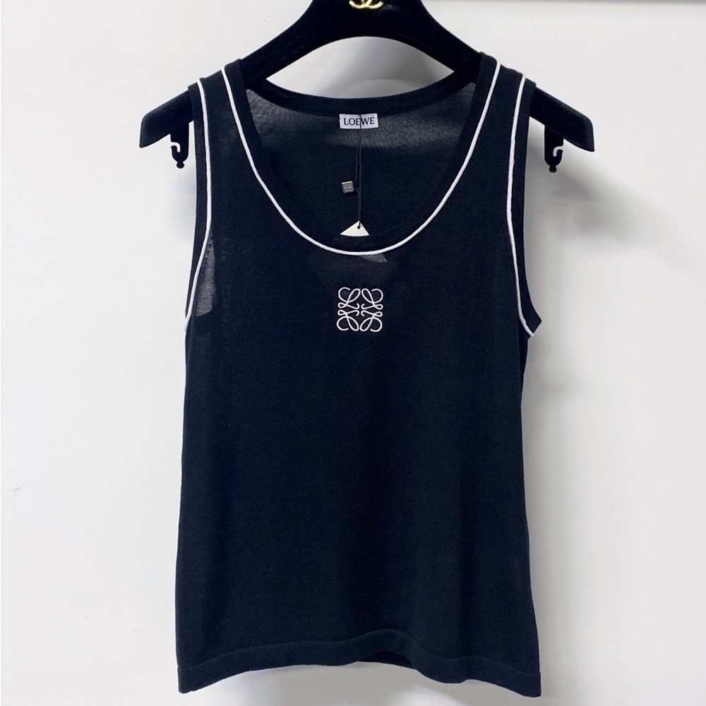 Loewe Black Tank Top with White Trim and Embroidered Anagram